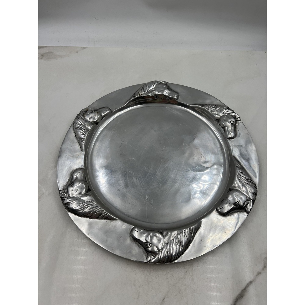 Vintage Arthur Court Horses Aluminum Charger Plate 16" Equestrian Round Tray